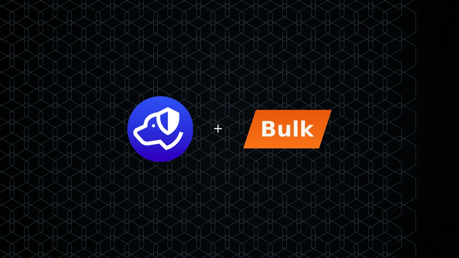 Centered Authdog mark with an angled Bulk word plate on a grainy rose wash with stacked user ticks