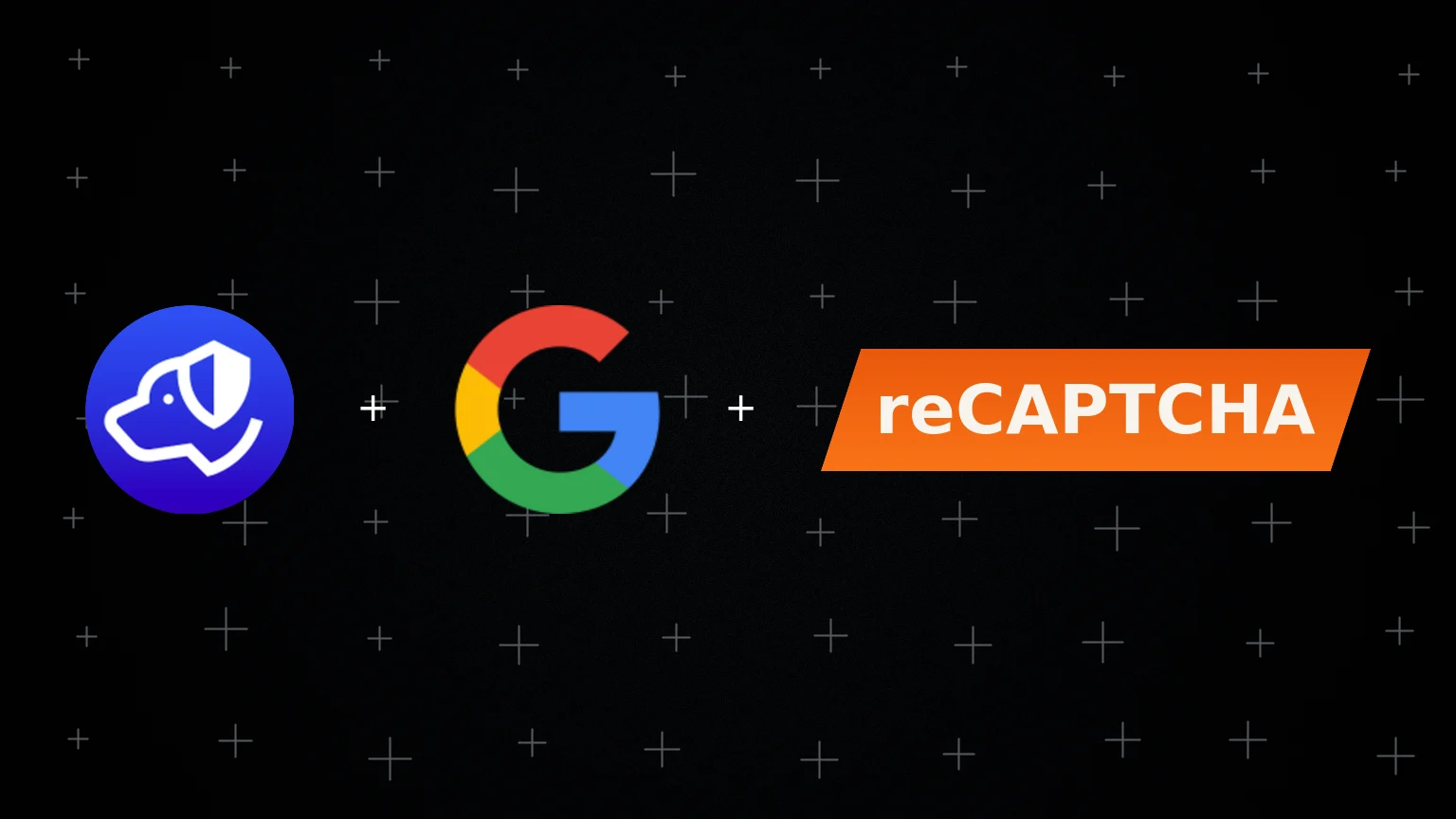 Centered Authdog and Google reCAPTCHA marks on a grainy cyan wash with dashed checkbox rings
